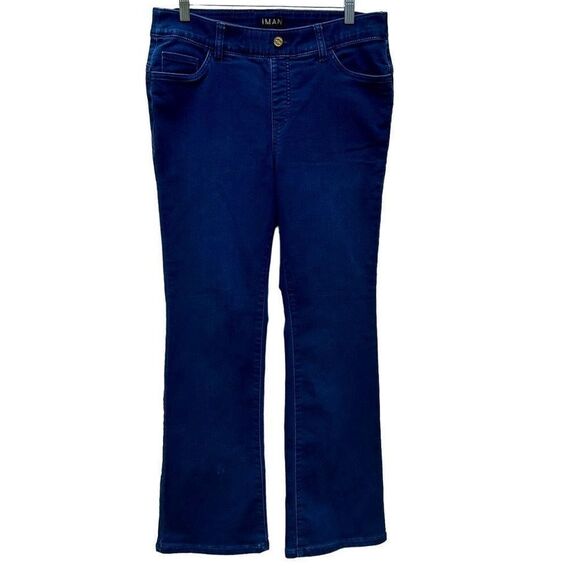 IMAN Bootcut Jeans Women's Size 14 Blue Dark Wash Stretch Pullover Denim EUC - Picture 1 of 9